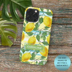 Funda Para iPhone 15 Pro Max Patrón de limón de verano mediterráneo personaliza