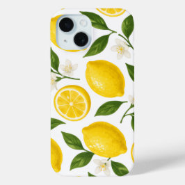 Funda Para iPhone 15 Patrón de limón fresco con hojas y flores