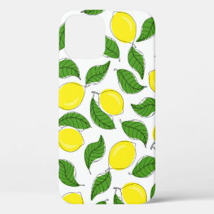 Funda Para iPhone 12 Patrón de limones brillantes hojas verdes