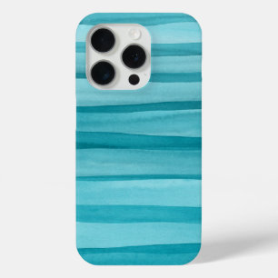 Funda Para iPhone 15 Pro Patrón de líneas de acuarela de abstracto azul ver