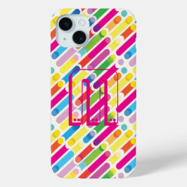 Funda Para iPhone 15 Mini Patrón de líneas diagonales en arco iris monograma