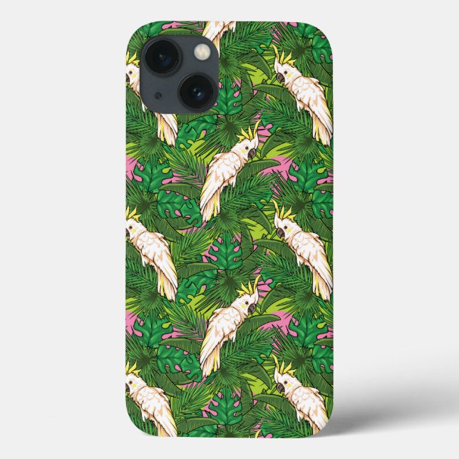 Funda De Case-Mate Para iPhone Patrón de loro con hojas de palma (Reverso)