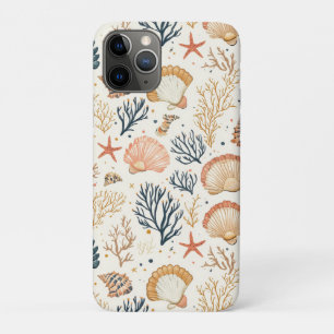 Funda Para iPhone 11 Pro Patrón de lujo costero de conchas marinas azul cor