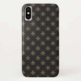 Funda Para iPhone X Patrón De Lujo De Lis De La Flor De Oro Negro