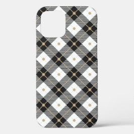 Funda Para iPhone 12 Pro Patrón de lumberjack blanco negro