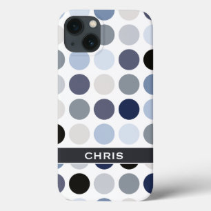 Funda Para iPhone 13 patrón de lunares azul gris moderno monograma