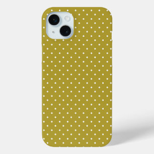 Funda Para iPhone 15 Mini Patrón de lunares blancos en amarillo mostaza