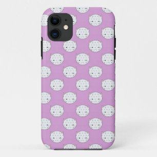 Funda Para iPhone 11 Patrón de lunares con caras de gatito lavanda y bl