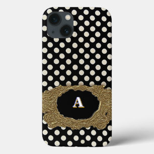 Funda Para iPhone 13 Patrón de lunares elegante con un marco de oro de 