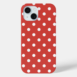 Funda Para iPhone 15 Patrón de lunares rojos y blancos