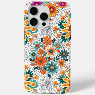 Funda Para iPhone 15 Pro Max Patrón de macetas de flores multicolor. negro