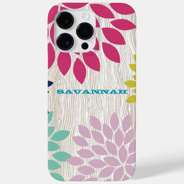 Funda De Case-Mate Para iPhone Patrón De Madera Faux Impreso Crisantemo Floral (Reverso)