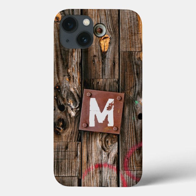 Funda De Case-Mate Para iPhone Patrón de madera rústica industrial monogramada (Reverso)