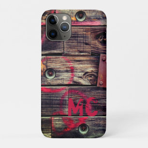 Funda Para iPhone 11 Pro Patrón de madera rústica industrial monogramada