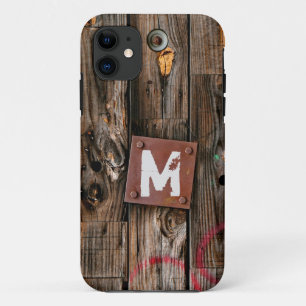 Funda Para iPhone 11 Patrón de madera rústica industrial monogramada