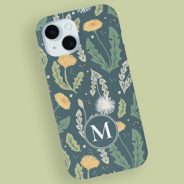 Funda De Case-Mate Para iPhone Patrón de maleza floral de Dandelion (Dandelion Pattern with Monogram)