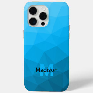 Funda Para iPhone 15 Pro Max Patrón de malla geométrica azul claro Monograma