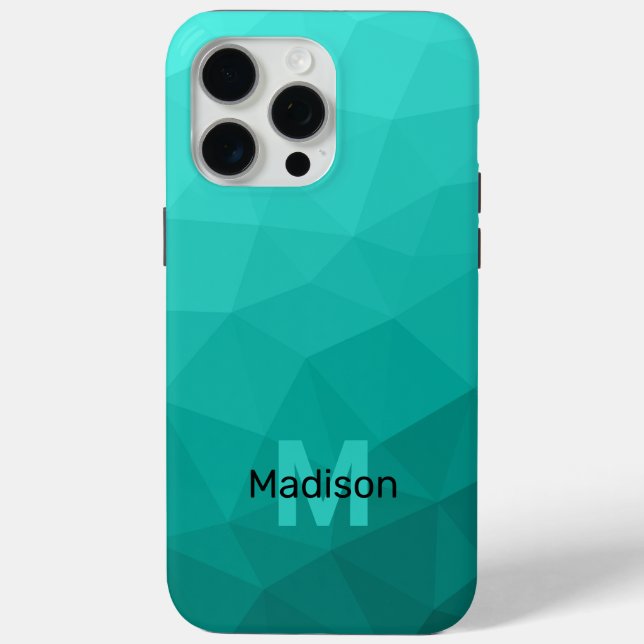 Funda De Case-Mate Para iPhone Patrón de malla geométrica turquesa oscuro Monogra (Reverso )