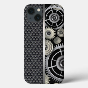 Funda Para iPhone 13 Patrón de malla y engranajes expuestos de forma ma