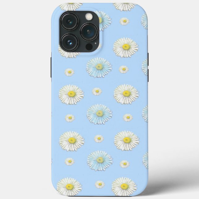 Funda De Case-Mate Para iPhone Patrón de margarita azul blanco y azul claro (Reverso )
