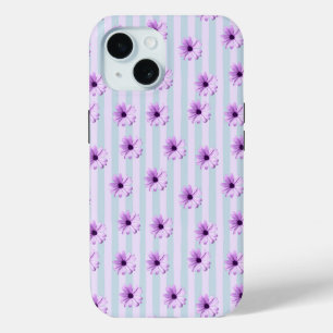 Funda Para iPhone 15 Patrón de margarita azul y púrpura