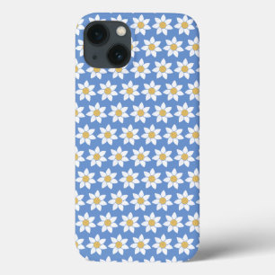 Funda Para iPhone 13 Patrón de margarita blanca en azul