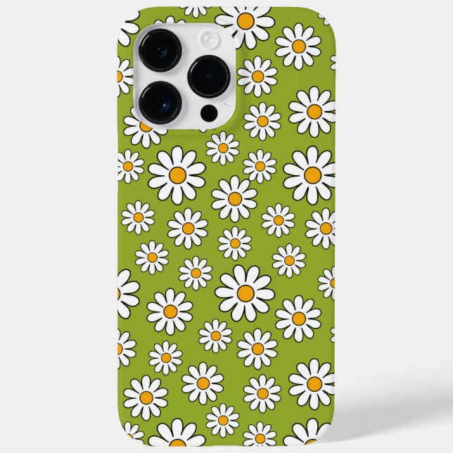 Funda De Case-Mate Para iPhone Patrón de margarita floral verde y blanca (Reverso)