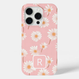 Funda Para iPhone 15 Pro Patrón de margarita inicial personalizado en rosa 