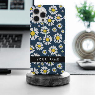 Funda Para iPhone 15 Pro Max Patrón de margarita, maricas blancas, tu nombre