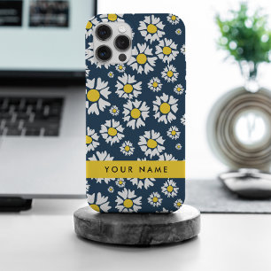 Funda Para iPhone 15 Pro Max Patrón de margarita, maricas blancas, tu nombre