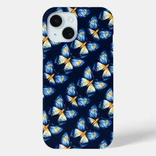Funda Para iPhone 15 Patrón de mariposa azul