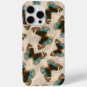 Funda Para iPhone 15 Pro Max Patrón de mariposa azul Pansy en blanco roto