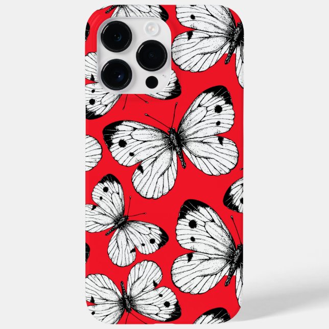 Funda De Case-Mate Para iPhone Patrón de mariposa de col sobre rojo (Reverso)