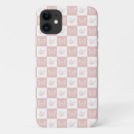 Funda Para iPhone 11 Patrón de mariposa elegante rosa y blanco