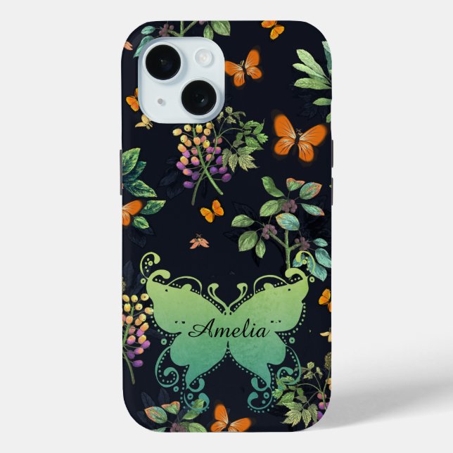 Funda De Case-Mate Para iPhone Patrón de mariposa floral oscuro personalizado de  (Reverso )