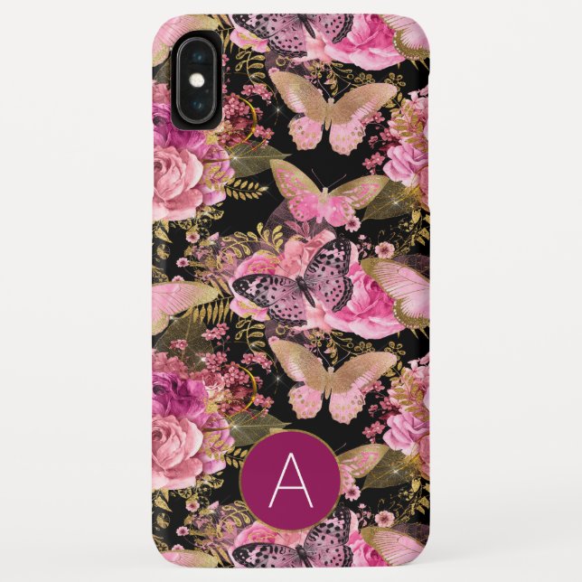 Funda De Case-Mate Para iPhone Patrón de mariposa floral Rosa Gold Girly (Reverso)