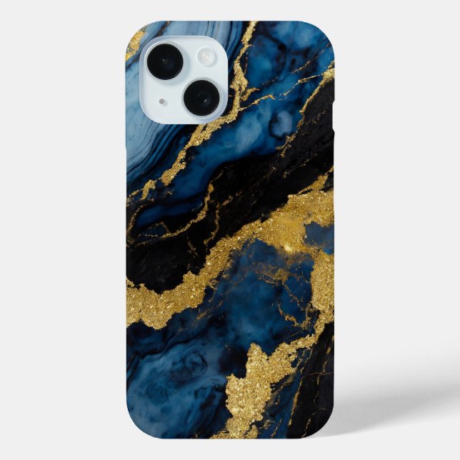 Funda De Case-Mate Para iPhone Patrón de mármol azul con oro (Reverso )