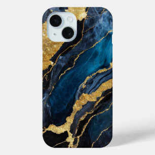 Funda Para iPhone 15 Patrón de mármol azul con oro