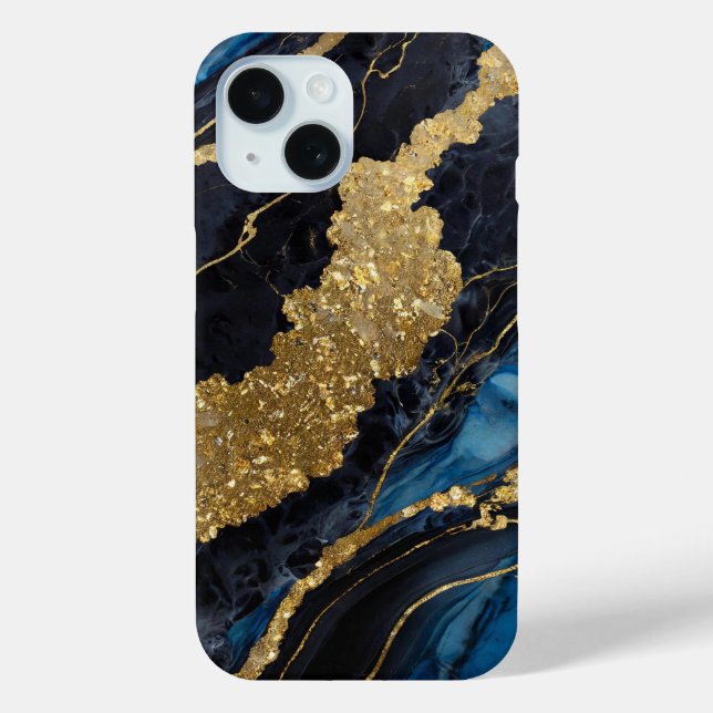 Funda De Case-Mate Para iPhone Patrón de mármol azul con oro (Reverso )