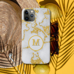 Funda Para iPhone 11 Pro  Patrón de mármol blanco y dorado M de monograma