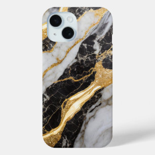 Funda Para iPhone 15 Patrón de mármol blanco y negro con oro
