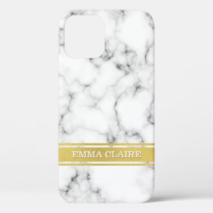 Funda Para iPhone 12 Patrón de mármol con placa con nombre dorado