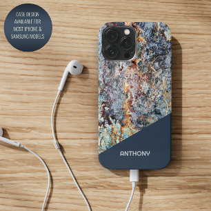 Funda Para iPhone 15 Pro Max Patrón de mármol falso azul oscuro rojo bronceado