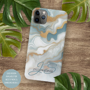 Funda Para iPhone 11 Pro Max Patrón de mármol personalizado azul turquesa oro b