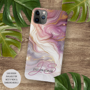 Funda Para iPhone 11 Pro Max Patrón de mármol rosa malva púrpura personalizado