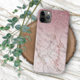 Funda Para iPhone 11 Pro Max Patrón de mármol rosa personalizado con brillo de