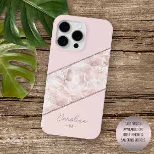 Funda Para iPhone 15 Pro Max Patrón de mármol rosa personalizado rosa oro brill