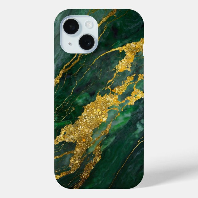 Funda De Case-Mate Para iPhone Patrón de mármol verde con oro (Reverso )