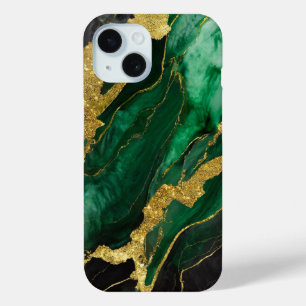 Funda Para iPhone 15 Patrón de mármol verde con oro