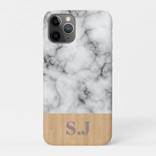 Funda Para iPhone 11 Pro Patrón de mármol y madera con monograma